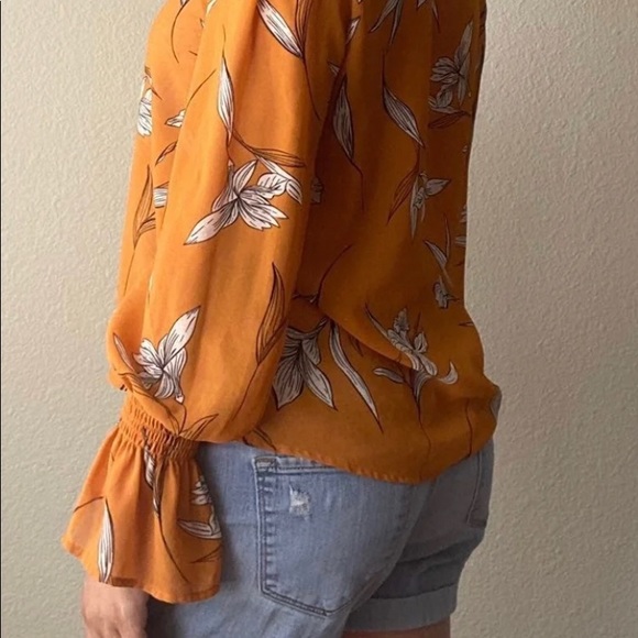 Women's Floral Print Long Bell Sleeve V-Neck Blouse - A New Day - Rust - Size XL - Picture 3 of 14